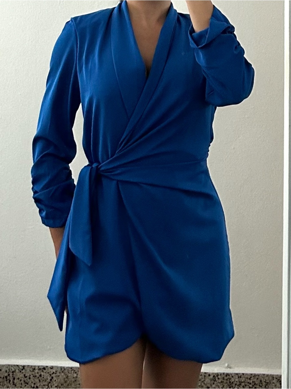 Women's Cobalt Blue Wrap Dress with Tie Waist